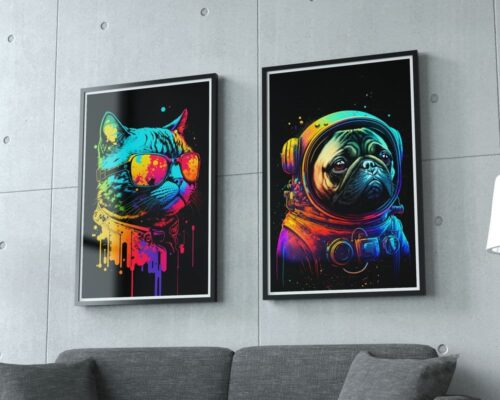 ⁦חתול מצויר עם משקפיים בצבעי קשת וניאון (Neon)⁩ – תמונה ⁦4⁩