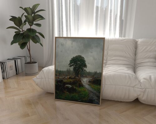 ⁦תמונה לחדר שינה בסגנון ציור וינטג' נוף טבע יער גשום⁩ – תמונה ⁦3⁩