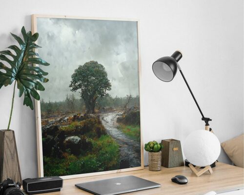 ⁦תמונה לחדר שינה בסגנון ציור וינטג' נוף טבע יער גשום⁩ – תמונה ⁦4⁩