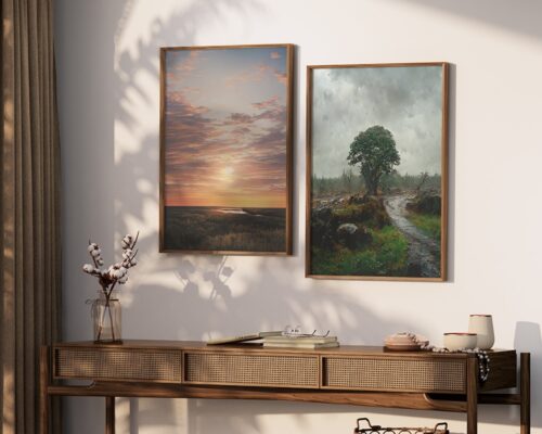 ⁦תמונה לחדר שינה בסגנון ציור וינטג' נוף טבע יער גשום⁩ – תמונה ⁦5⁩