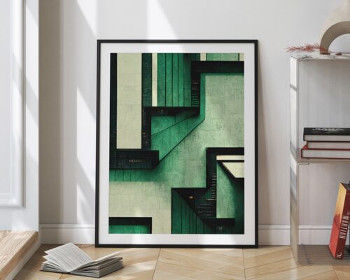 ⁦תמונה למשרד בעיצוב אבסטרקט ריבועים וקווים בירוק⁩ – תמונה ⁦2⁩