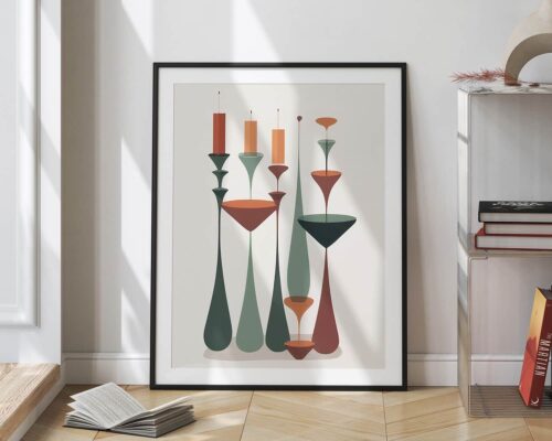 ⁦תמונה למטבח ולפינת אוכל בעיצוב מופשט מודרני פמוטי נרות על רקע לבן⁩ – תמונה ⁦3⁩