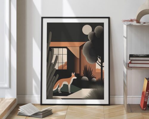 ⁦תמונה למשרד בסגנון מודרני שועל מטייל בגינה בלילה⁩ – תמונה ⁦2⁩