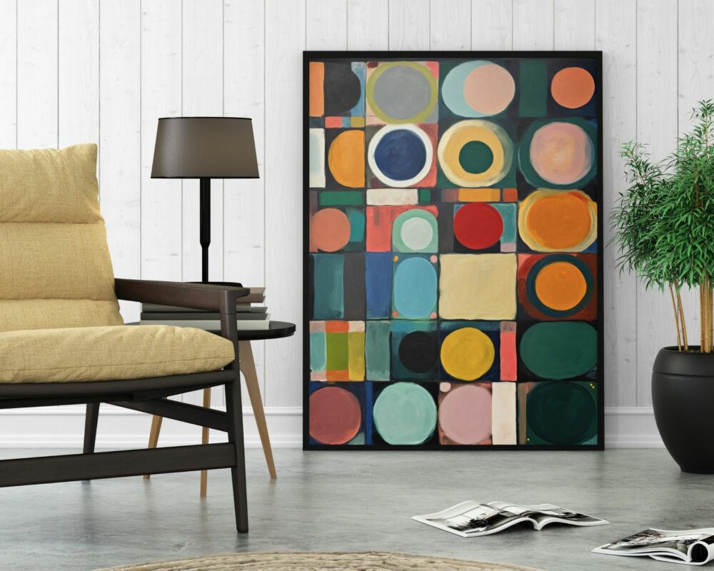 תמונה למשרד בסגנון אבסטרקט נקודות וריבועים צבעוניים