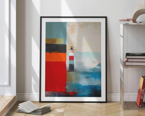 ⁦תמונה למשרד בסגנון אבסטרקטי נוף ים עם מגדלור⁩ – תמונה ⁦2⁩