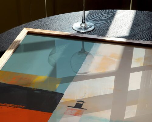 ⁦תמונה למשרד בסגנון אבסטרקטי נוף ים עם מגדלור⁩ – תמונה ⁦5⁩