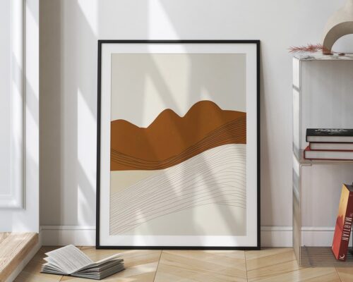 ⁦תמונה לחדר שינה בסגנון בוהו שיק של הרים מדבריים בצבעי בז' וחום⁩ – תמונה ⁦2⁩