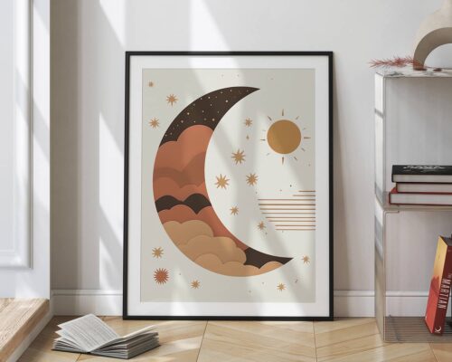 ⁦תמונה לחדר שינה בעיצוב בוהו שיק ירח מוקף בכוכבים⁩ – תמונה ⁦2⁩
