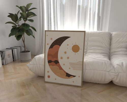 ⁦תמונה לחדר שינה בעיצוב בוהו שיק ירח מוקף בכוכבים⁩ – תמונה ⁦3⁩