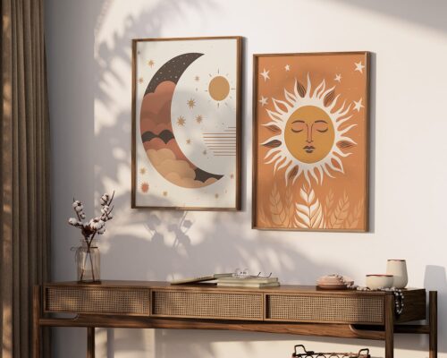 ⁦תמונה לחדר שינה בעיצוב בוהו שיק ירח מוקף בכוכבים⁩ – תמונה ⁦4⁩