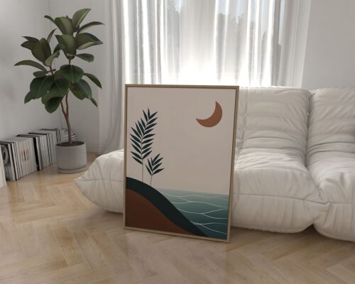 ⁦תמונה לחדר שינה בעיצוב בוהו שיק ירח מעל ים⁩ – תמונה ⁦3⁩