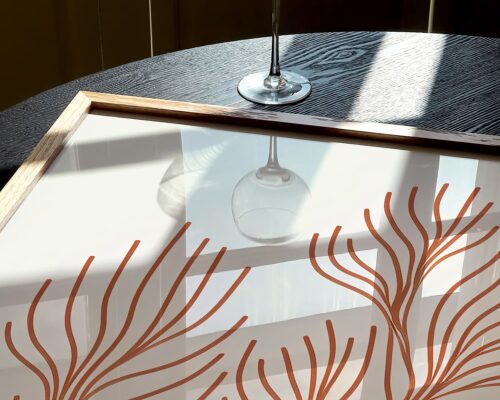 ⁦תמונה לחדר שינה  בסגנון בוהו שיק אלמוגים כתומים מתחת לגלי ים⁩ – תמונה ⁦5⁩