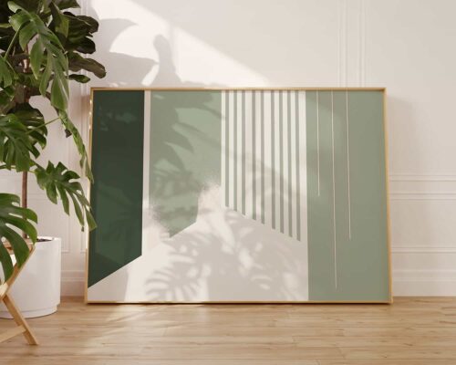 ⁦תמונה לחדר שינה מעל המיטה בסגנון מינימליסטי פסים בגוון ירוק עדין⁩ – תמונה ⁦4⁩