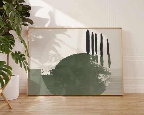 ⁦תמונה לחדר שינה מעל המיטה בסגנון מינימליסטי עיגול בצבעי מים בגווני ירוק⁩ – תמונה ⁦3⁩