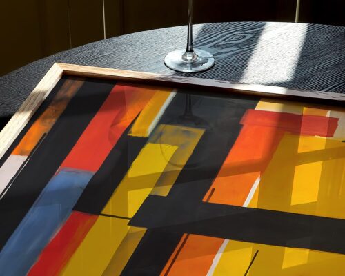 ⁦תמונה למשרד בסגנון אבסטרקט קווים וריבועים צהוב ואדום⁩ – תמונה ⁦5⁩