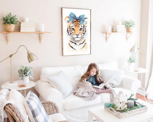 ⁦טיגריס בייבי עם פפיון תכלת בצבעי מים⁩ – תמונה ⁦2⁩