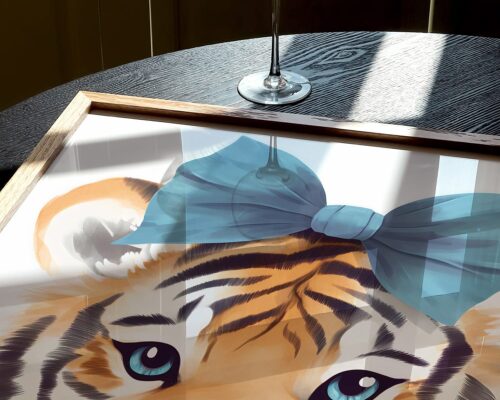 ⁦טיגריס בייבי עם פפיון תכלת בצבעי מים⁩ – תמונה ⁦5⁩