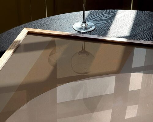 ⁦תמונה מעל הספה ומשרד בסגנון אבסטרקט עיגולים ומלבנים בגווני חום⁩ – תמונה ⁦5⁩