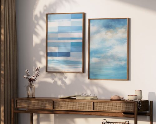 ⁦תמונה לחדר שינה בסגנון אבסטרקטי גלי ים מקווקווים⁩ – תמונה ⁦4⁩