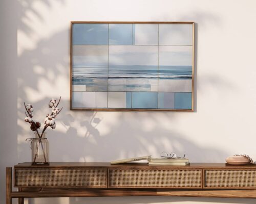 ⁦תמונה בסגנון אבסטרקט לחדר שינה מעל המיטה חוף ים עם גלים רגועים⁩ – תמונה ⁦4⁩