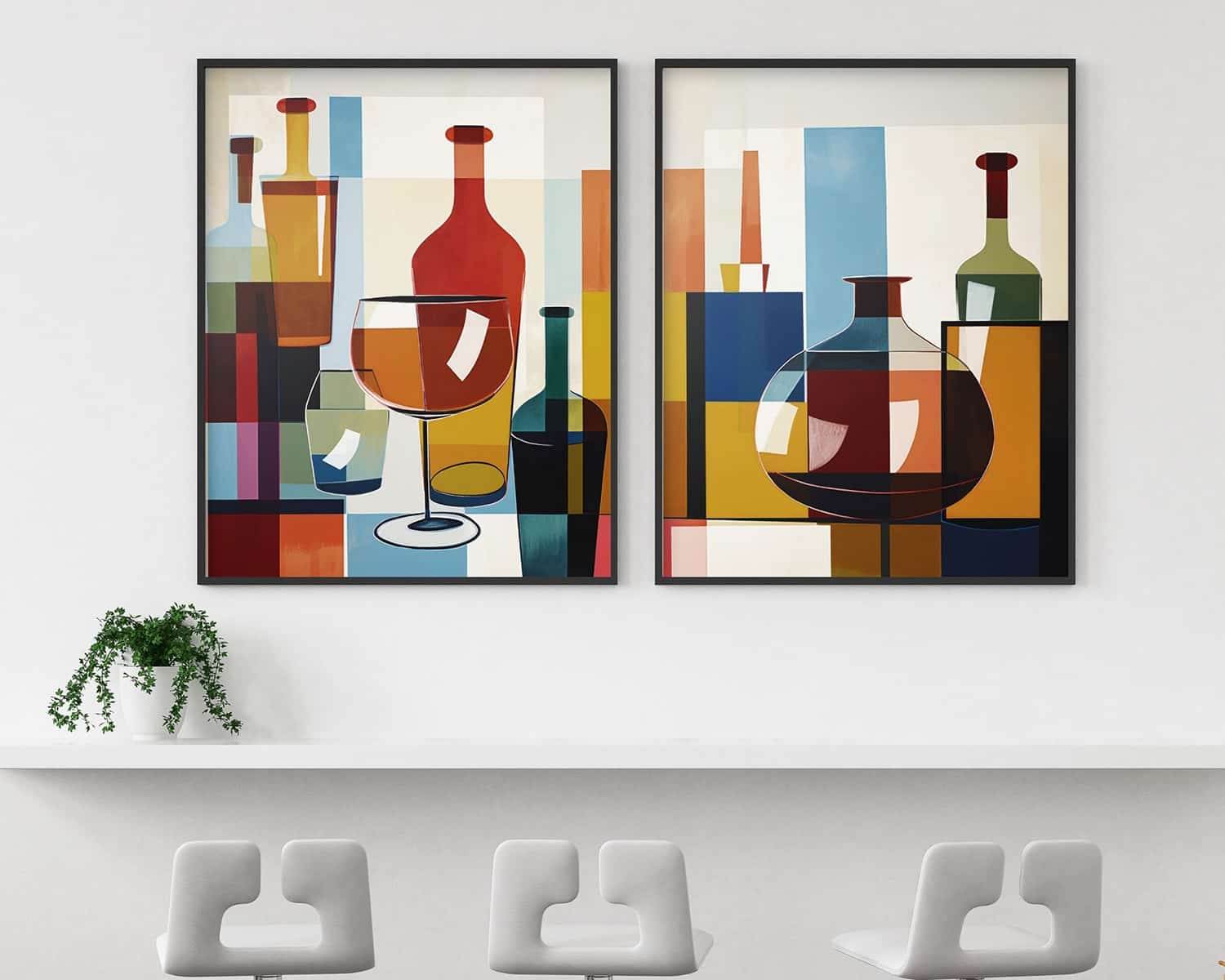 Mid century mockups - 28 סט פוסטרים לפינת אוכל ומעל הספה בסגנון מודרני מופשט בקבוקים וכוסות – תמונה 1