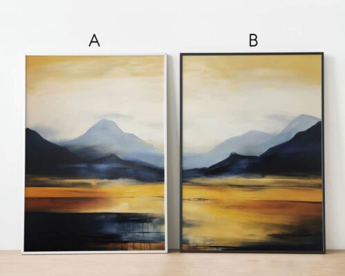 ⁦סט 2 תמונות לסלון בסגנון אבסטרקט הרים בכחול וכתום⁩ – תמונה ⁦2⁩