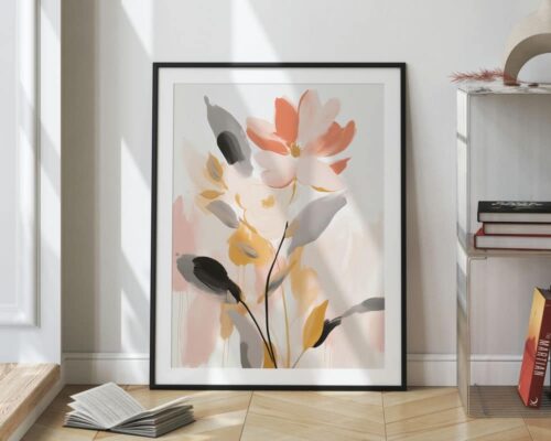 ⁦תמונה לחדר שינה בסגנון מופשט פרח בצבע ורוד ונגיעות זהב⁩ – תמונה ⁦2⁩