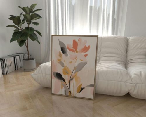 ⁦תמונה לחדר שינה בסגנון מופשט פרח בצבע ורוד ונגיעות זהב⁩ – תמונה ⁦3⁩
