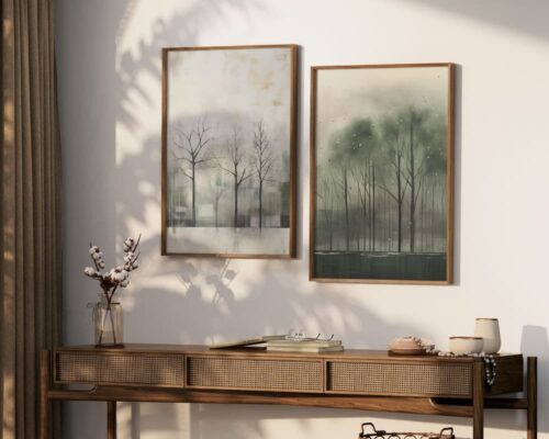 ⁦תמונה למשרד בסגנון אבסטרקט יער חורפי בירוק כהה⁩ – תמונה ⁦4⁩