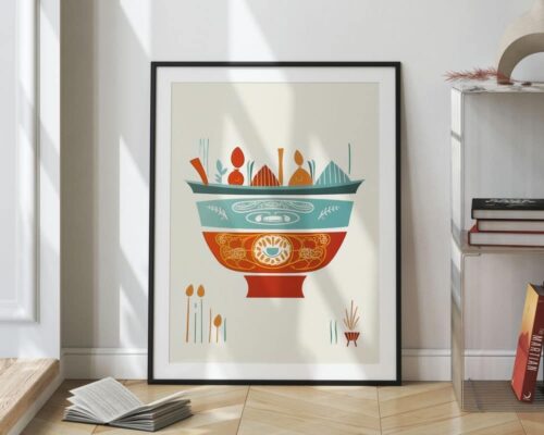 ⁦תמונה למטבח ולפינת אוכל בסגנון מודרני מופשט סיר מרק מקושט עם ירקות⁩ – תמונה ⁦2⁩