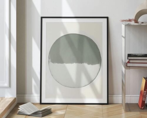 ⁦תמונה לחדר שינה בסגנון מינימליסטי עיגול בצבע לבן וירוק מרווה⁩ – תמונה ⁦2⁩