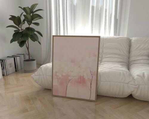 ⁦תמונה לחדר שינה בסגנון אבסטרקט עצים לבנים ביער ורוד⁩ – תמונה ⁦3⁩