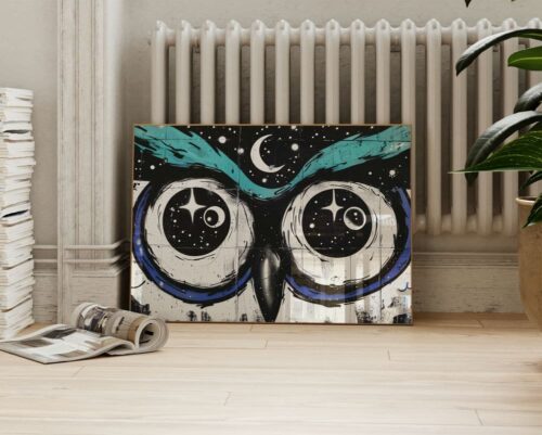 ⁦תמונה מעל הספה בסגנון גרפיטי ינשוף חלל⁩ – תמונה ⁦2⁩