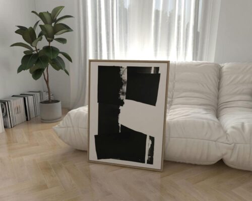 ⁦תמונה למשרד בעיצוב אבסטרקט משיכות מכחול רחבות בשחור לבן⁩ – תמונה ⁦3⁩