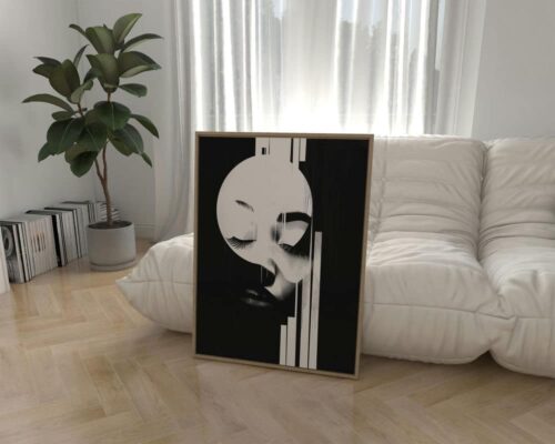 ⁦תמונה למשרד בעיצוב מינימליסטי פורטרט של אישה בשחור לבן⁩ – תמונה ⁦2⁩