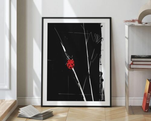 ⁦תמונה למשרד בעיצוב אבסטרקט חיפושית אדומה רקע שחור⁩ – תמונה ⁦2⁩