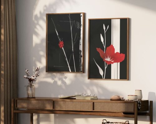 ⁦תמונה למשרד בעיצוב אבסטרקט חיפושית אדומה רקע שחור⁩ – תמונה ⁦4⁩