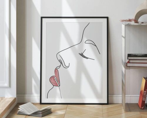 ⁦פני אישה בקווי מתאר - איור מינימליסטי לקיר א'⁩ – תמונה ⁦2⁩