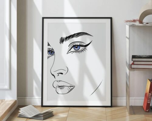 ⁦אישה מינימליסטית עם עיניים כחולות תמונת קיר מודרנית⁩ – תמונה ⁦2⁩