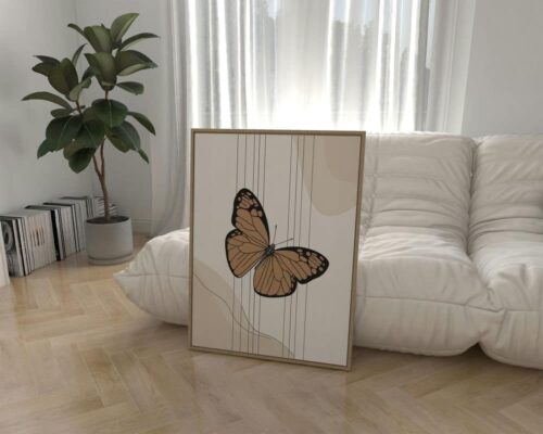 ⁦תמונה לחדר שינה בעיצוב מינימליסטי פרפר על רקע בז'⁩ – תמונה ⁦3⁩