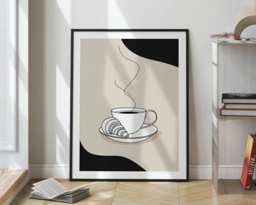 ⁦תמונה לפינת אוכל בעיצוב מינימליסטי קפה וקרואסון⁩ – תמונה ⁦2⁩