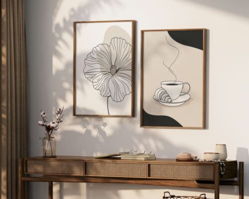 ⁦תמונה לפינת אוכל בעיצוב מינימליסטי קפה וקרואסון⁩ – תמונה ⁦4⁩