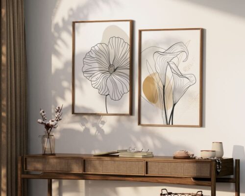 ⁦תמונה לחדר שינה בעיצוב מינימליסטי זוג קאלות בחום בז'⁩ – תמונה ⁦4⁩