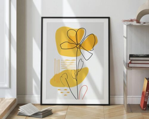 ⁦תמונה לפינת אוכל בעיצוב מינימליסטי פרח צהוב וכתום ב'⁩ – תמונה ⁦2⁩