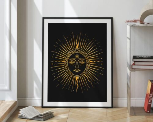 ⁦תמונה למשרד בעיצוב מינימליסטי מלכת שמש בשחור וזהב⁩ – תמונה ⁦2⁩