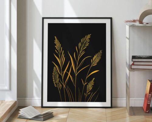 ⁦תמונה למשרד בעיצוב מינימליסטי צמחים בשחור וזהב⁩ – תמונה ⁦2⁩