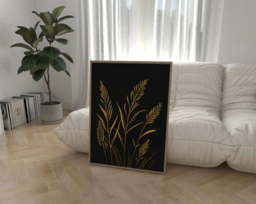 ⁦תמונה למשרד בעיצוב מינימליסטי צמחים בשחור וזהב⁩ – תמונה ⁦3⁩