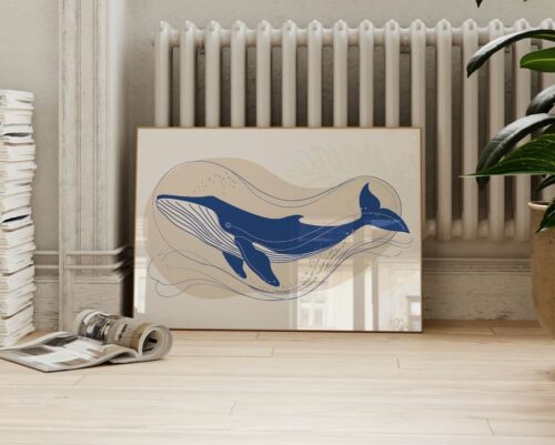 ⁦תמונה מעל הספה בעיצוב מינימליסטי לוויתן כחול⁩ – תמונה ⁦2⁩