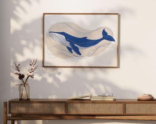 ⁦תמונה מעל הספה בעיצוב מינימליסטי לוויתן כחול⁩ – תמונה ⁦4⁩