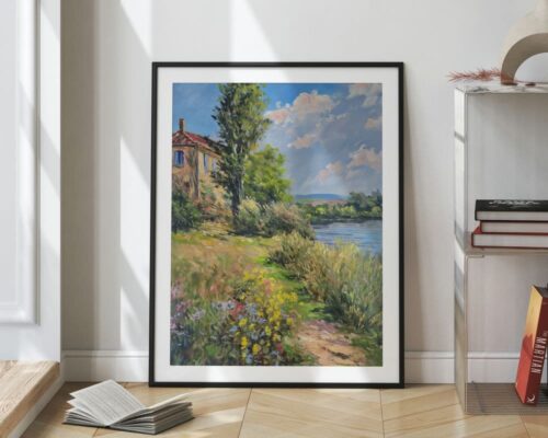 ⁦תמונה לפינת אוכל בסגנון ציור וינטג' שביל לבית כפרי⁩ – תמונה ⁦2⁩